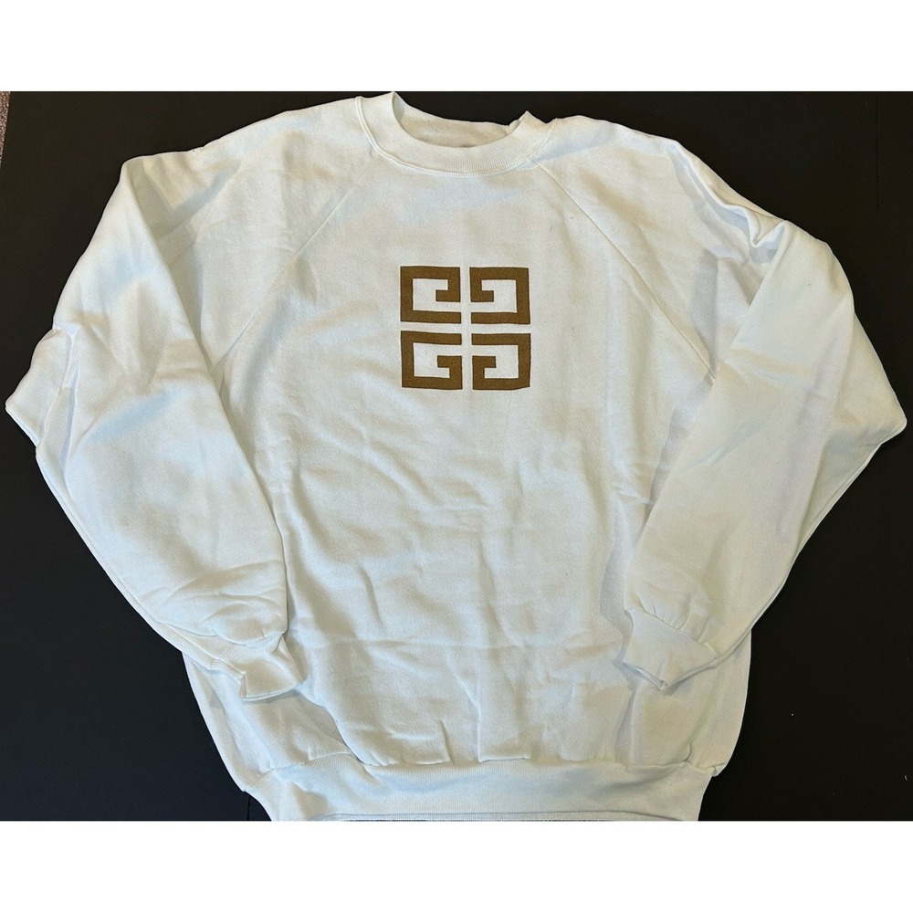Vintage 70s GIVENCHY Pullover Sweatshirt Gold‎ Graphic Sz XL Hanes USA